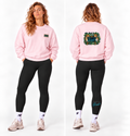 Pink WILD crewneck with leopard-print logo on the front and leopard print on the back