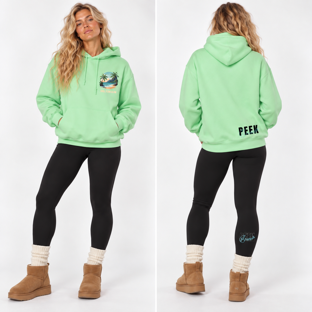 Mint Aloha hoodie by Peek Breeze, front and back view