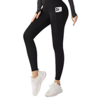 Black TREK leggings with a large side pocket that fits a phone