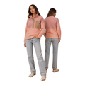 Boreal fleece pullover in pink with corduroy details, front and back view