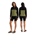 Haven half-zip fleece pullover in black and khaki, front and back view