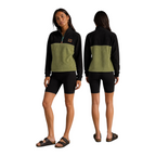 Haven half-zip fleece pullover in black and khaki, front and back view