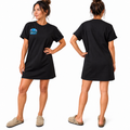 Black Nomad T-shirt dress for women, front and back view