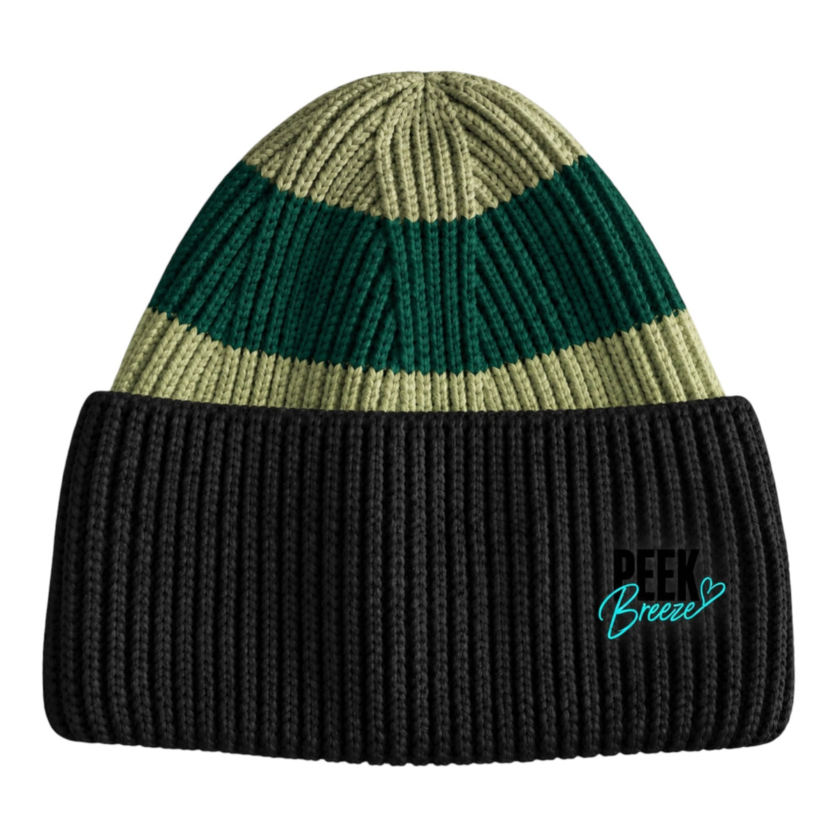 Haven ribbed knit beanie in black and forest green