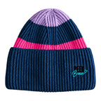 Ibiza ribbed knit beanie in navy, lilac and pink