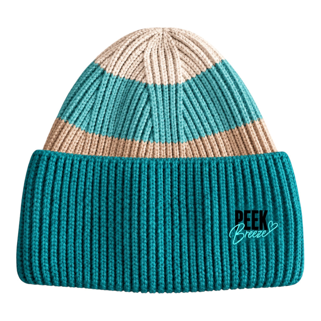 Oasis ribbed knit beanie in turquoise and green
