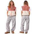 Blossom full-zip vest in dusty pink corduroy and ivory fleece, front and back view