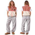 Blossom full-zip vest in dusty pink corduroy and ivory fleece, front and back view