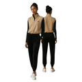 Dune full-zip fleece vest in sand beige, front and back view
